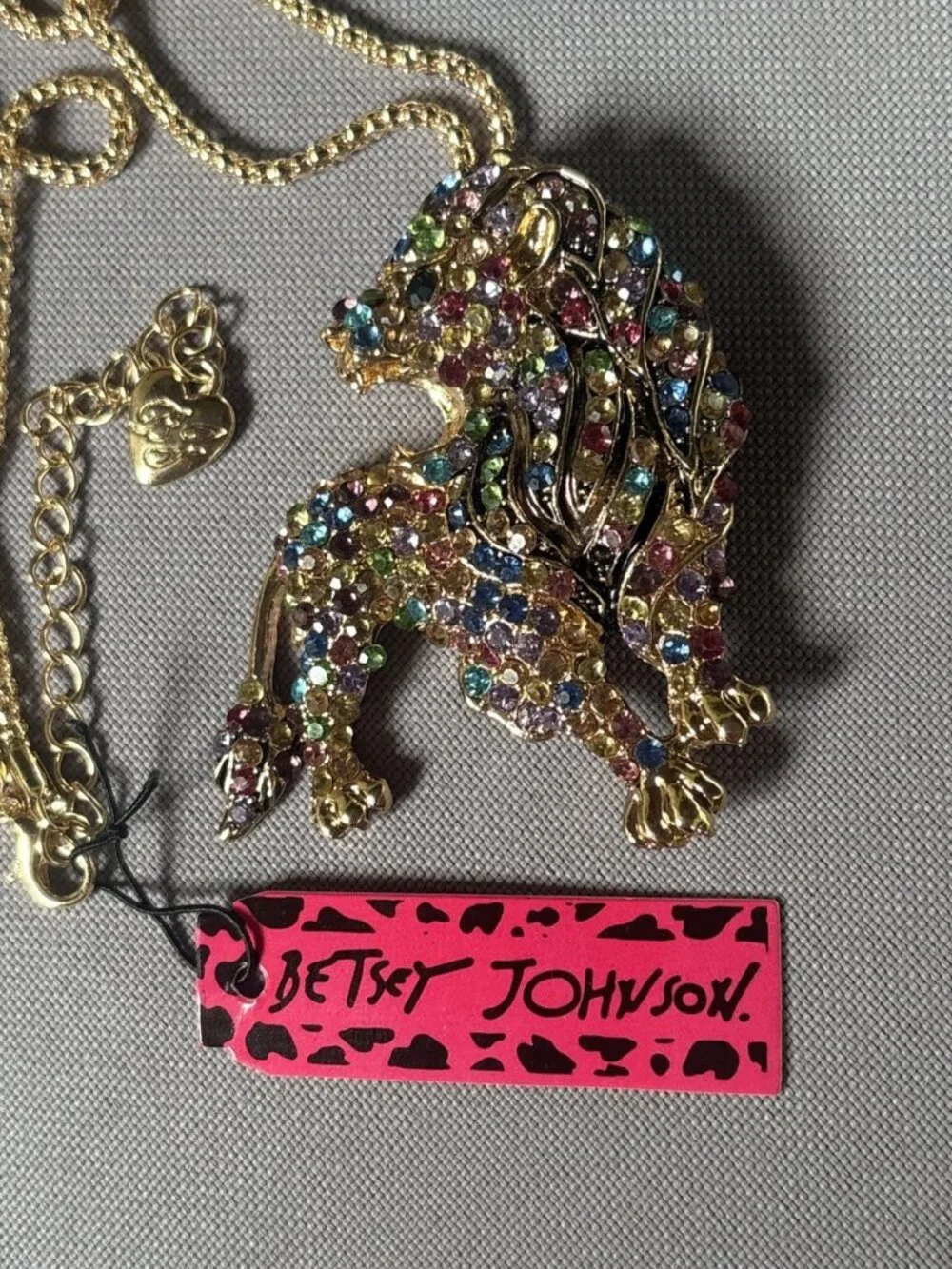 Betsey Johnson Necklace Lion Gold Multi Color Crystals Gift Box Organza Bag LK